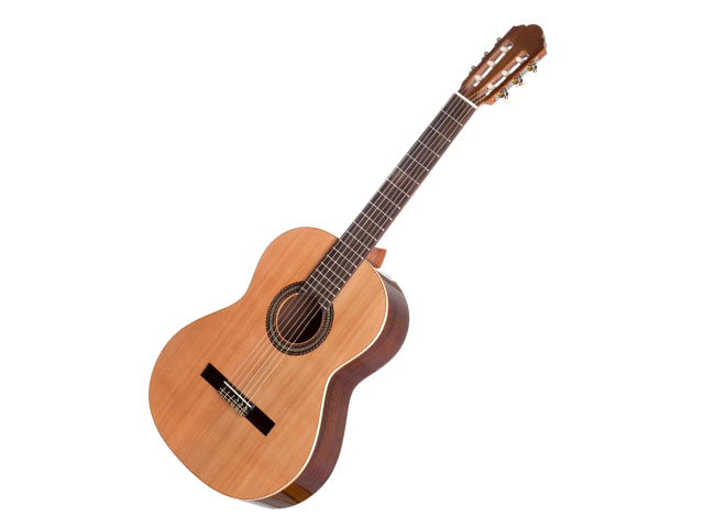 hellbraune Gitarre auf weißem Hintergrund