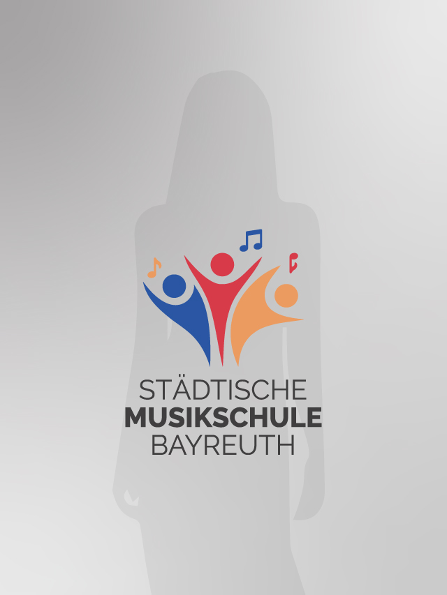 Silhouette einer Frau in grau, auf hellgrauem Hintergrund mit Musikschul-Logo