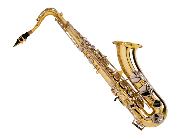 Goldenes Saxophon auf weißem Hintergrund