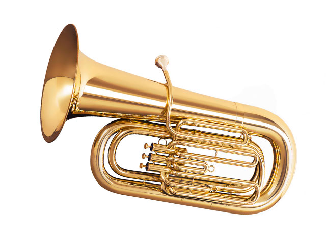 Goldene Tuba auf weißem Hintergrund